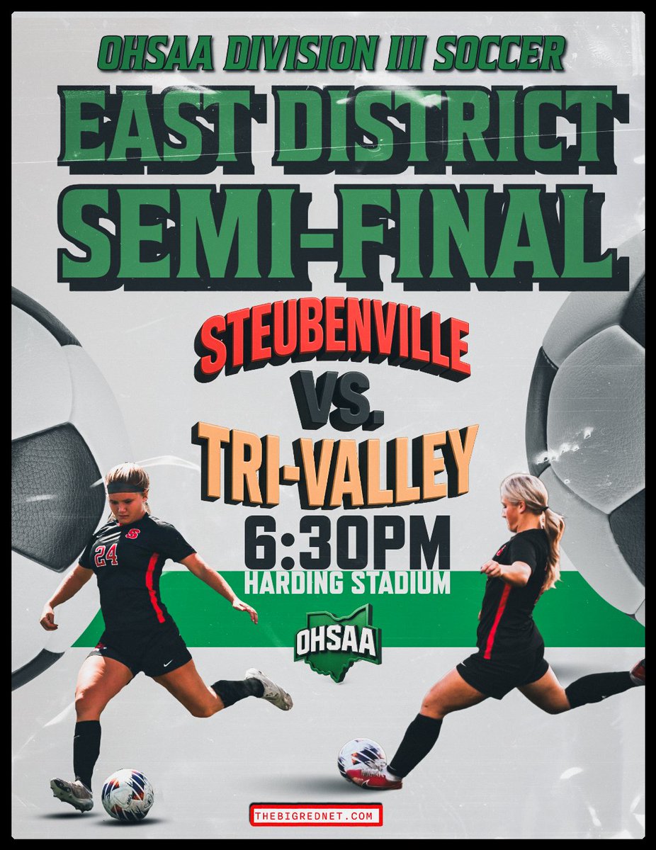 ‼ 𝙂𝙖𝙢𝙚 𝘿𝙖𝙮 ‼ 𝐎𝐇𝐒𝐀𝐀 ⚽ 𝐃𝐢𝐬𝐭𝐫𝐢𝐜𝐭 𝐒𝐞𝐦𝐢-𝐅𝐢𝐧𝐚𝐥

⚽ Steubenville Bɪɢ Rᴇᴅ ᵍⁱʳˡˢ
🆚 Tri-Valley
⏰ 6:30 PM
🏠 Harding Stadium
ℹ️: officials.myohsaa.org/Admin/Bracket/…

#RollRed 🔥🐴