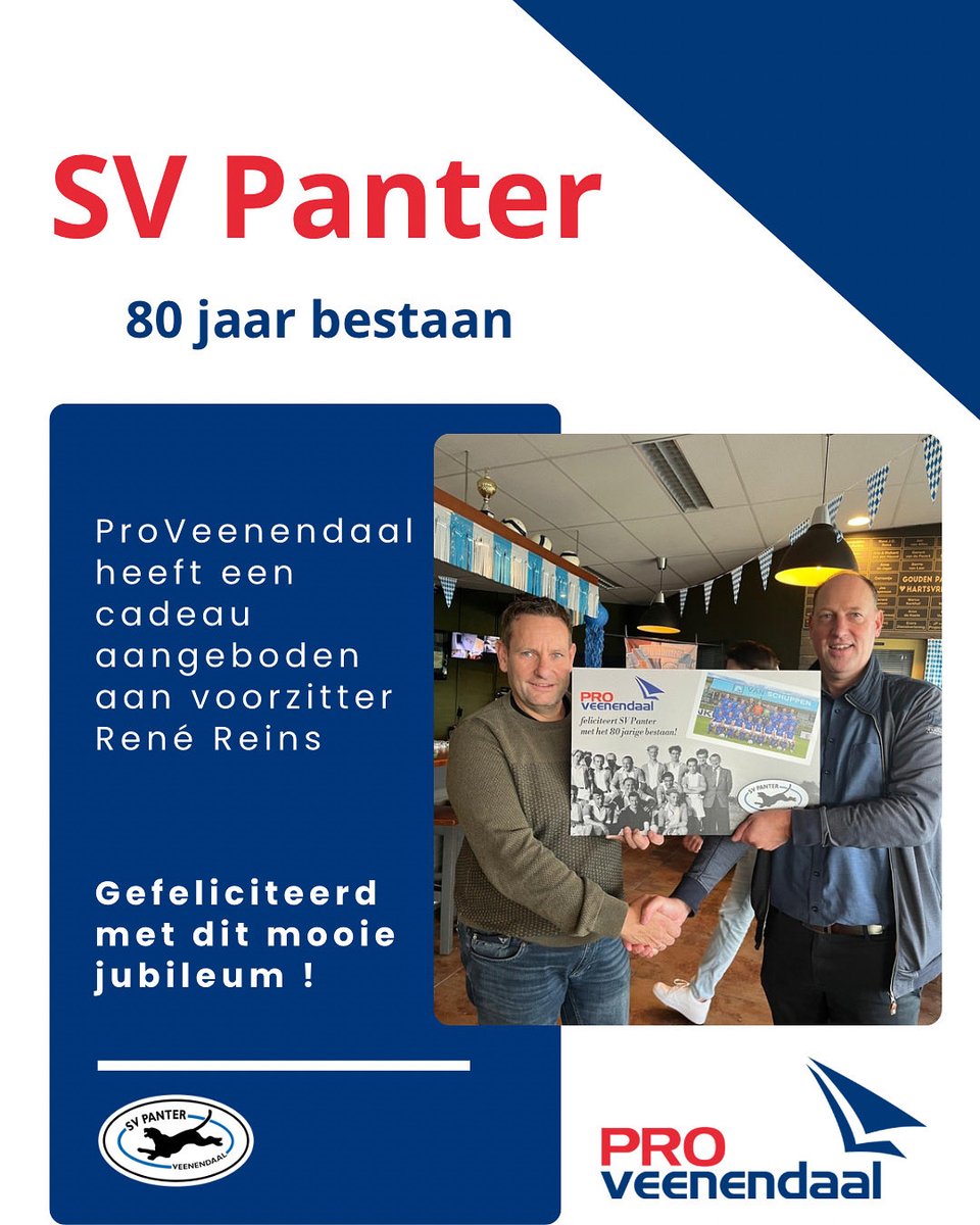 Ons lid Bert Heijkamp overhandigt een cadeau aan voorzitter René Reins.

Gefeliciteerd met dit mooie jubileum! 🥳