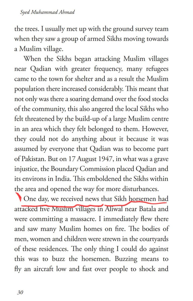 AhmadMohsin111's tweet photo. For the Record:

(Wings of Duty
STORY OF PILOTS WHO
FLEW THE PLANES OF
AHMADIYYA MUSLIM COMMUNITY)

Syed Mohammad Ahmad says that Sikh attacked 5 villages, so in order to stop them, he flew his aircraft low &amp; fast over people to shock &amp; disorienate them.

 Sikhs ran away scared! https://t.co/f2PxCIc7gV