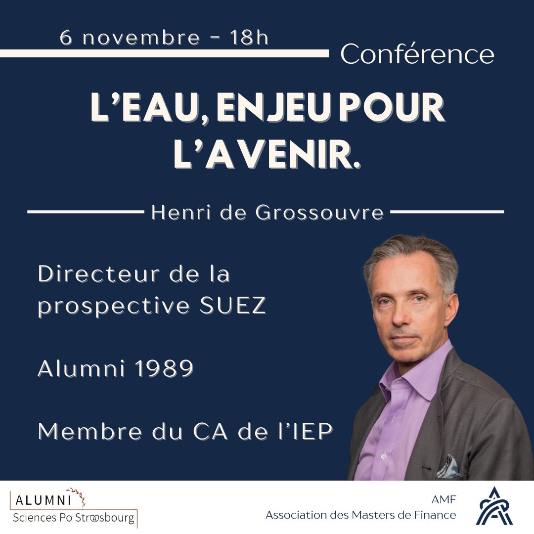 INVITATION à une conférence sur l'EAU le 6 novembre à 18h à Sciences Po STRASBOURG: L'EAU, ENJEU POUR L'AVENIR <a href="/ClemRitter/">Clément Ritter</a> <a href="/suez/">SUEZ</a> <a href="/FondationSUEZ/">Fondation SUEZ</a>