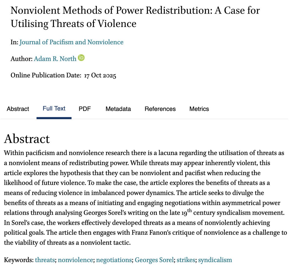 Journal of Pacifism & Nonviolence tweet media