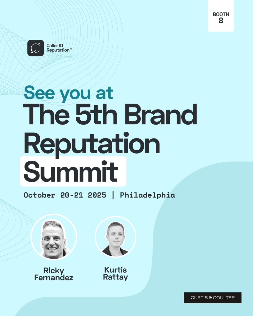 Caller ID Reputation is delighted to announce that we will be exhibiting at the 2025 Brand Reputation Summit in Philadelphia (Oct 20–21).

Visit our team at Booth 8 in the Grand Ballroom Foyer and catch Ricky Fernandez on the panels, details below.

hubs.la/Q03PgZL50