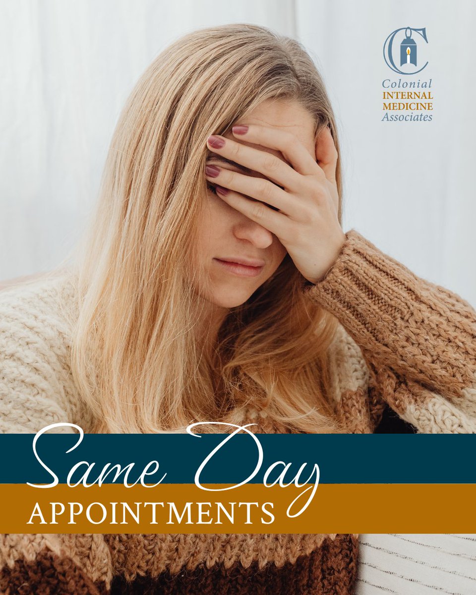 CIMAssociates's tweet photo. 📅 Life happens, and sometimes you need care today. Colonial Internal Medicine Associates offers same-day appointments so you don’t have to wait when you’re not feeling your best.

📞 | (540) 374-5599
📍 | Two Locations 

#CIMA #FredericksburgVA #StaffordVA #PrimaryCare https://t.co/eu5uhltxXp