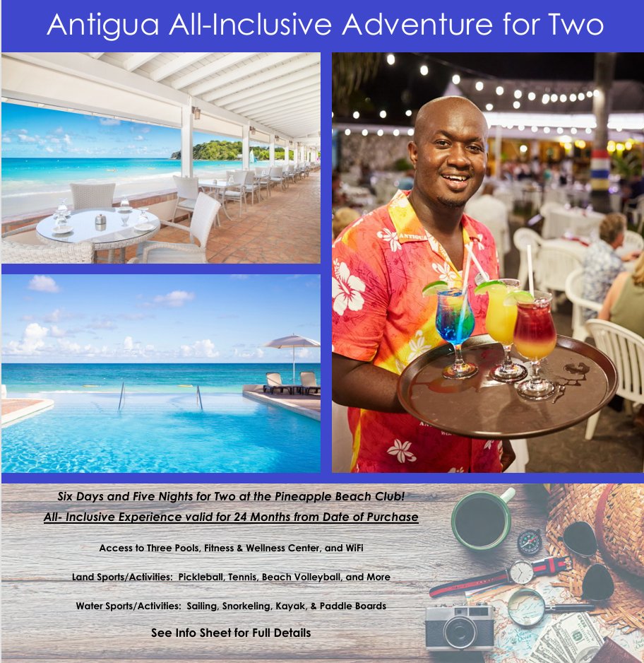 TylersHope's tweet image. 🏝️ Auction Sneak Peek 🏝️
Bid on a 6-day / 5-night Antigua All-Inclusive for 2 at Pineapple Beach Club 🌊☀️

Exclusively Friday night at Hope Weekend! register now @ events.readysetauction.com/tylershope/20/…

#HopeWeekend #TylersHope #AuctionSneakPeek #Antigua #20YearsOfHope