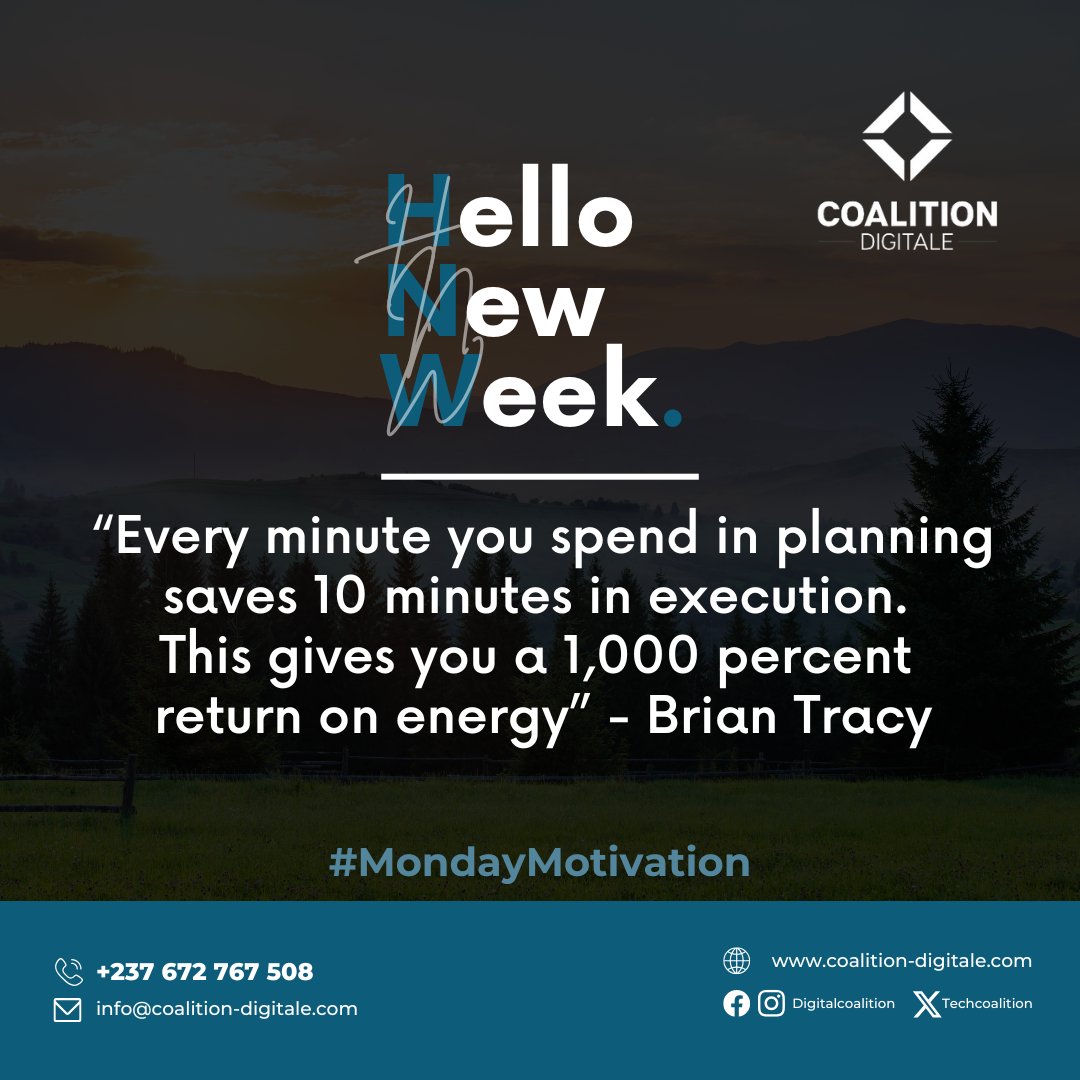 TechCoalition's tweet image. #SmartMonday  💡

✨ Effective planning is key to impactful execution. ⏳ It’s not a delay; it’s an investment! 

✅ Think ahead. Act smart.

#Leadership #StrategicThinking #Productivity 
#DigitalCoalition
#CoalitionDigitale
