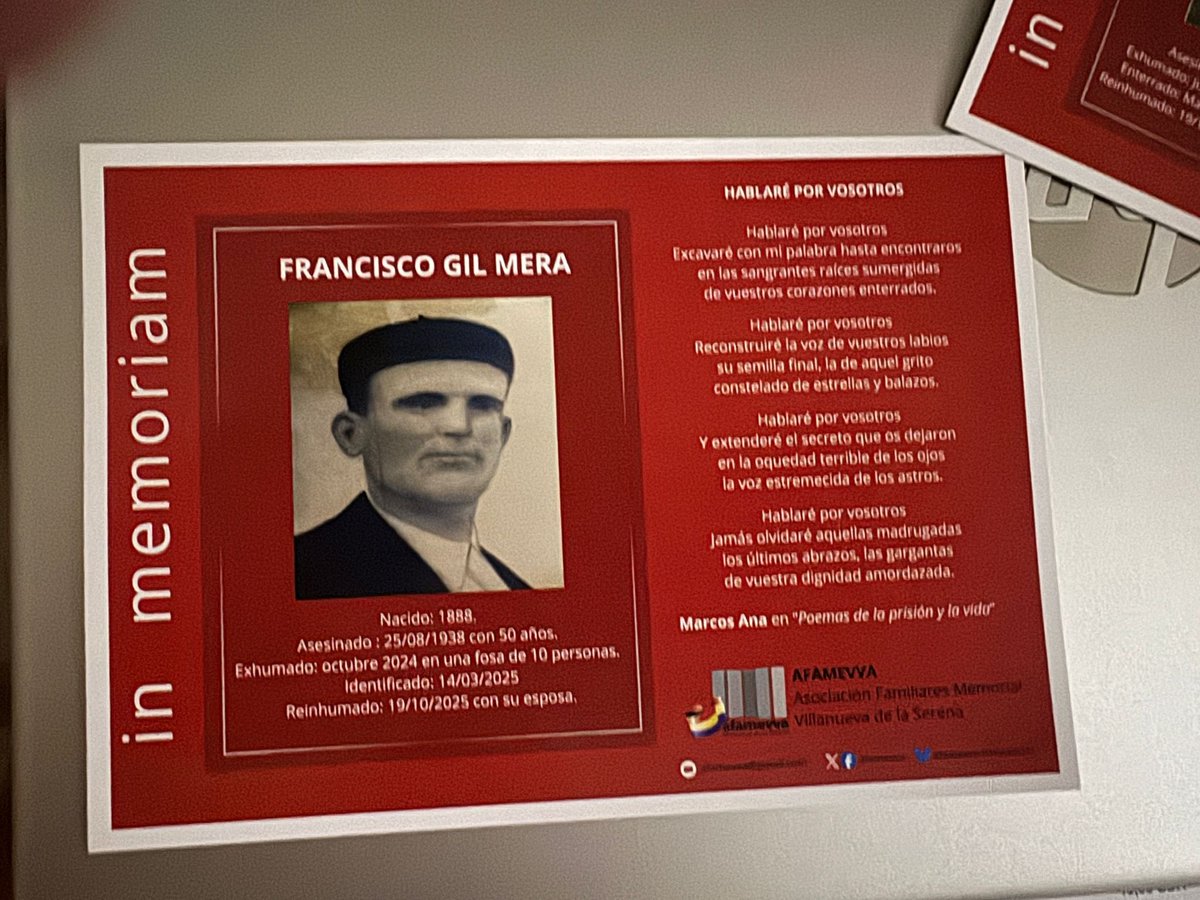 🌹 <a href="/anabelenfergonz/">Ana Belén Fernández González</a>  asiste al acto de homenaje a las víctimas del franquismo organizado por AFAMEVVA en la que se entregaron a sus familiares los restos de dos personas represaliadas.
bit.ly/4732tCA