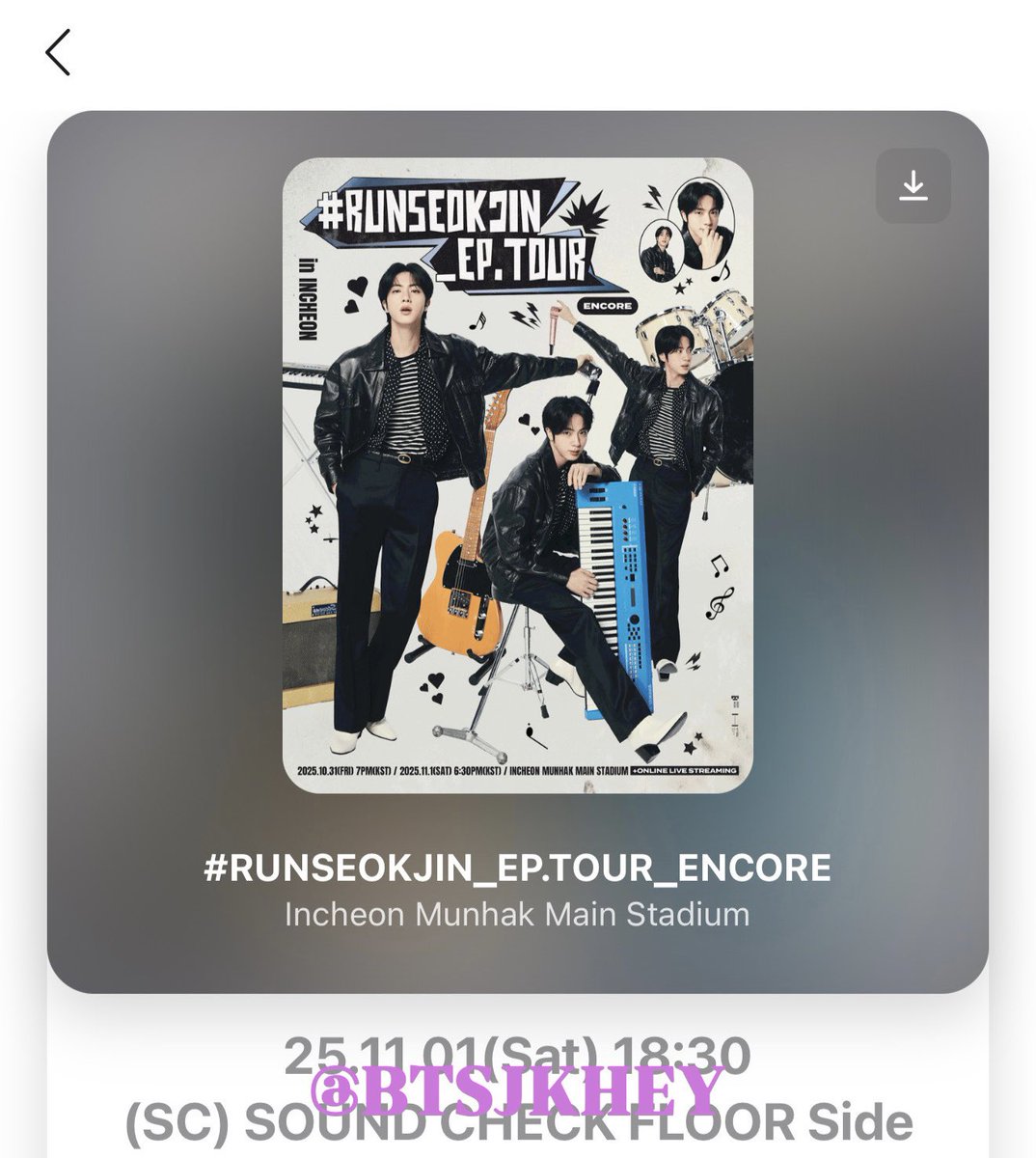 RUNSEOKJIN EP.TOUR in アムステルダム ジンVIPパス BTS ジン JIN VIP