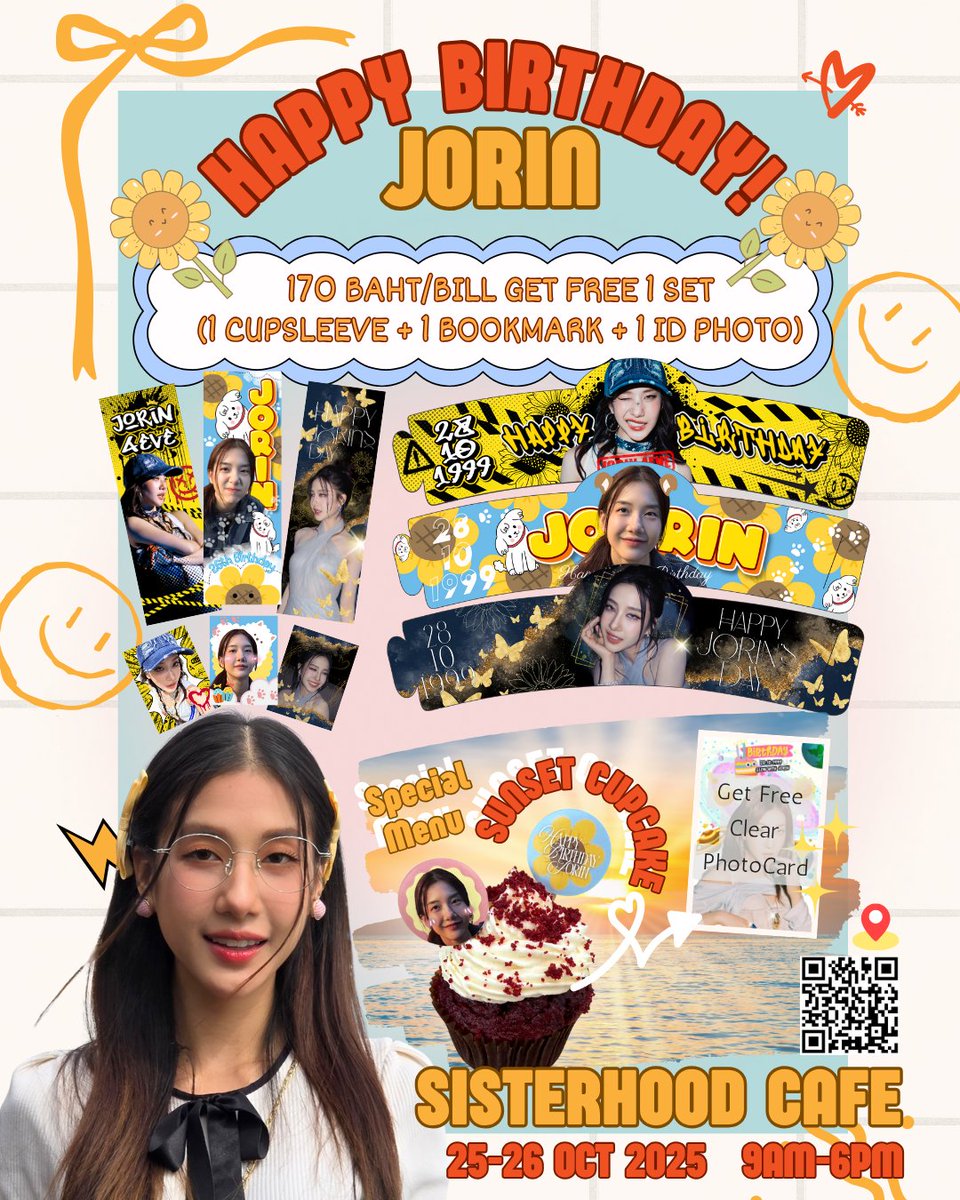 🎉 นนทบุรีพร้อมแล้ว!
มาฉลองวันเกิด 26 ปีของโจริญกัน 💛

📍 Sisterhood Cafe
📅 25–26 ต.ค. 2525 | ⏰ 9AM–6PM

💌 เขียนโน้ตให้โจริญ
🍰 เมนูพิเศษ
📸 มินิแกลเลอรี่
🎁 Lucky Draw (สุ่มการ์ดพิเศษ)

✨ ห้ามพลาดบรรยากาศอบอุ่นสุดน่ารักแบบนี้!

#GlowWithJorin #Jorin4EVE #Jorin26thBirthday