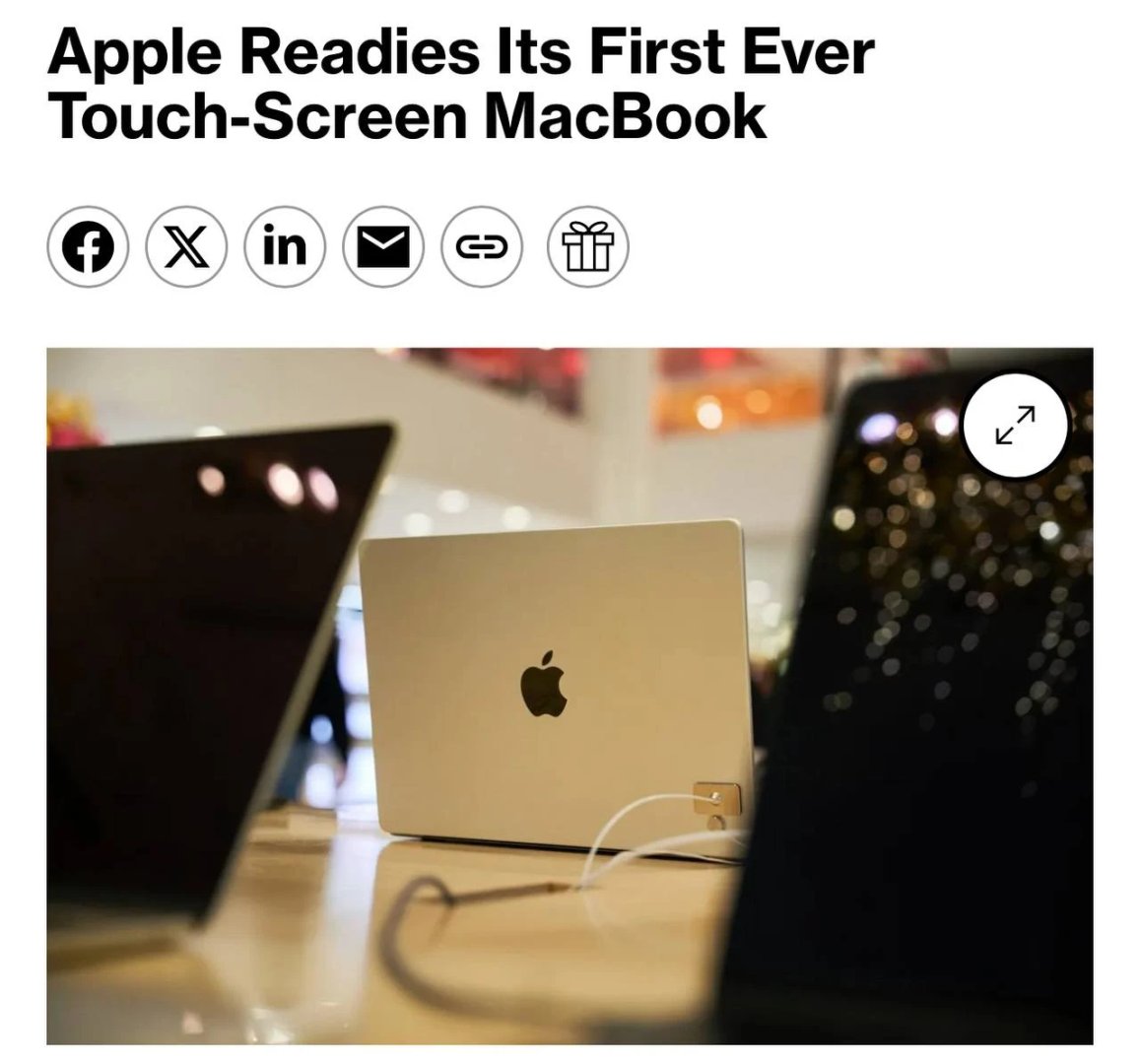 prflare's tweet image. Apple is reportedly preparing a touchscreen MacBook! Expected in 2026, the device will feature an OLED display, ditching the notch. Users can interact directly with the screen. #Apple #MacBook #Touchscreen #TechNews #Innovation