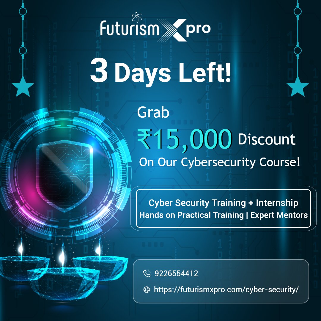 futurismxpro's tweet image. The countdown has begun…Only 3 Days left to grab our #Diwali Cybersecurity course discount Offer - ₹15,000 OFF!
Don’t let this festive opportunity slip away. Your future career in Cybersecurity is waiting. 
futurismxpro.com/cyber-security/
#CybersecurityCourse #futurismxpro #Diwali2025