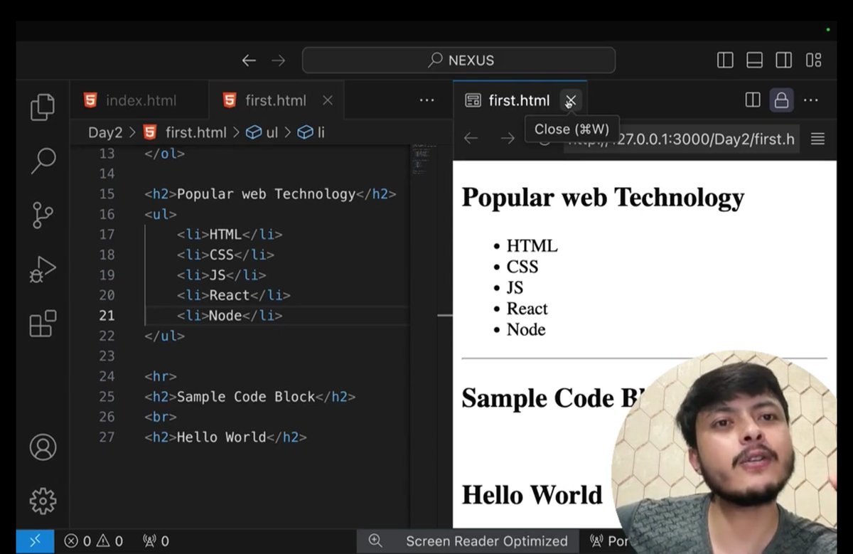 Himansh06588360's tweet image. Session 1-
🚀Web dev
Explored Basics of Html ,learnt about Various tags like anchor tag,paragraph tag, lists.
Thanks to @rohit_negi9 for the great explanation 🙌
#webdevelopercourse
