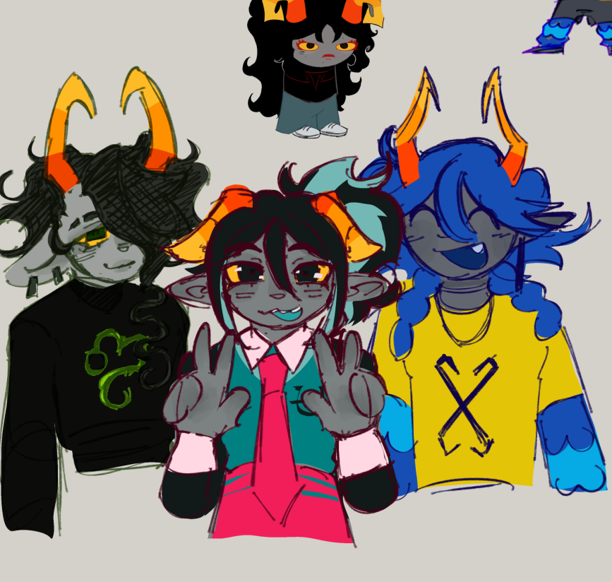 some homestuck ocs drawings (my oc with my friends's) god im getting way too into homestuck