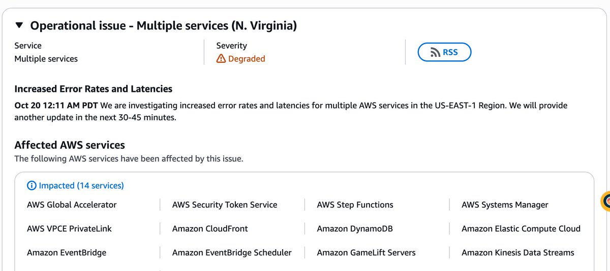 DerrickShieldsX's tweet image. Too many dependencies → Coinbase and Robinhood are down because an AWS region is down. 

Thank goodness these websites are just for games and memes, and not dealing people's actual money or anything. 

It's going on hour now... 100% unacceptable  @CoinbaseSupport @RobinhoodApp
