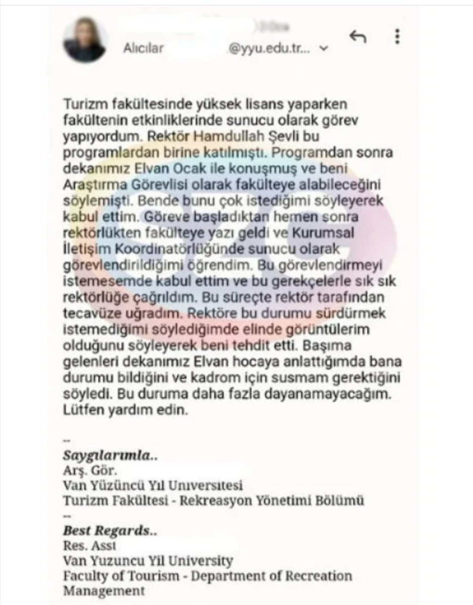 AkayZewe's tweet photo. KAMUOYUNA DUYURU

Van Yüzüncü Yıl Üniversitesinde daha önce Rektör Hamdullah Şevli’nin şoförü olarak görev yapan Nihat Değer’in yüksekokul sekreteri olarak atanması kamuoyunda merak uyandırmıştır.

Bu atamanın, üniversite içi atama ve görevlendirme yönetmeliklerine uygun şekilde yapılıp yapılmadığı konusunda şeffaf bir açıklama bekliyoruz.
Kamu kurumlarında liyakat, tecrübe ve adalet ilkeleri esas olmalıdır.
Bu nedenle söz konusu atamada kurallara ve yönetmeliklere riayet edilip edilmediğinin kamuoyuyla paylaşılması önem arz etmektedir.

Üniversitelerde yapılan her atamanın, kurumsal itibarı ve kamu güvenini koruyacak şekilde yürütülmesi gerektiğini hatırlatıyor, ilgili mercilerden üniversite kadrolarının araştırılmasını talep ediyoruz. @tcbestepe