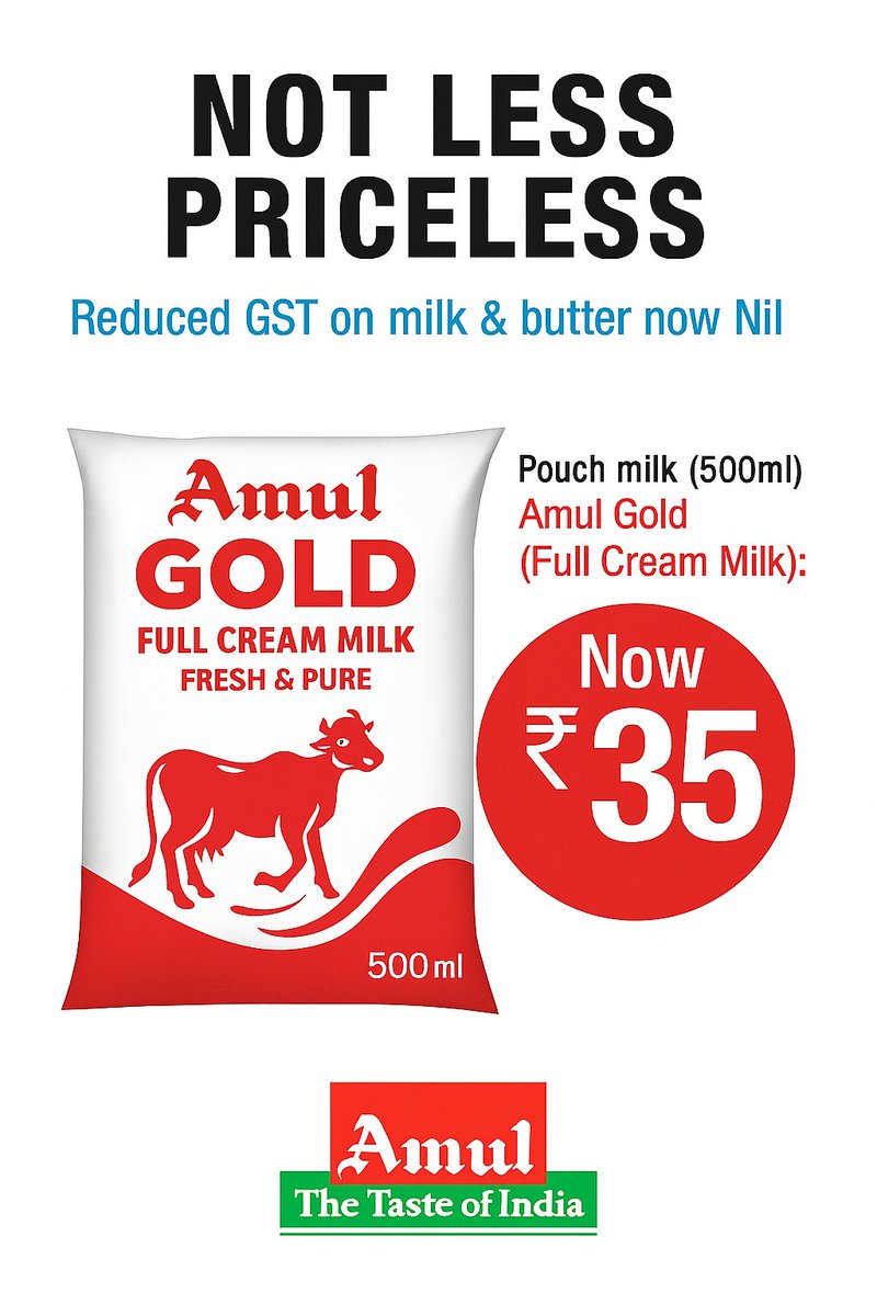 InvestorBuster's tweet photo. Pouch milk (500 ml)
Amul Gold (Full Cream Milk): is 35rs @Amul_Coop @pm https://t.co/dWWVxKc9Q0