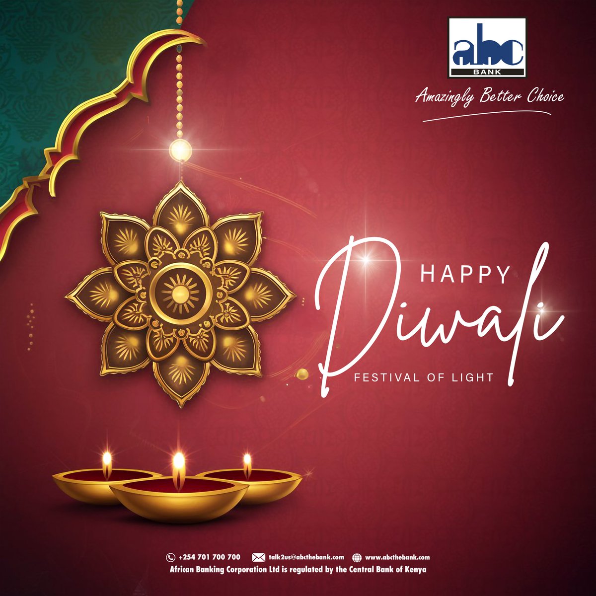 💛 May this Festival of Lights fill your home with joy, your heart with peace, and your path with prosperity.

🪔 Happy Diwali 2025 from all of us at ABC Bank!

#HappyDiwali
#FestivalOfLights
#ProsperityAndJoy
#AmazinglyBetterChoice