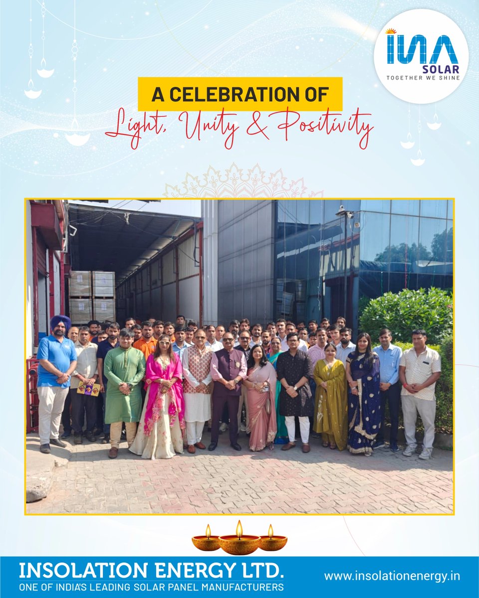 insolationenrgy's tweet photo. Lighting up hearts and workplaces alike!
This Diwali, our Head Office and Factory premises shone bright with joy, laughter, and festive spirit.

Wishing everyone a prosperous and glowing year ahead!

#HappyDiwali #FestivalOfLights #TeamINA #INASolar #CelebrationOfTogetherness https://t.co/Sj54aQxqc5