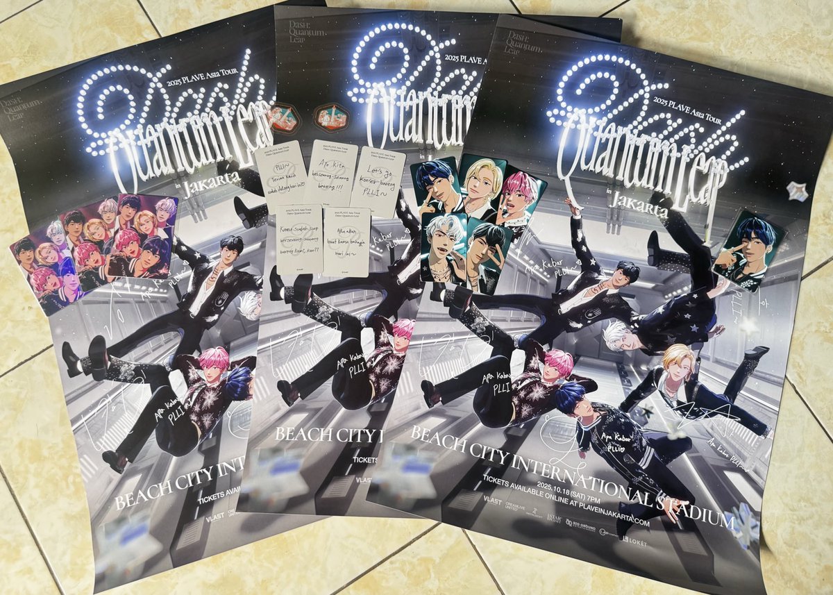 So guys, I’ve got 3 posters, a group pc, and individual member ones. I’m planning to GIVEAWAY one full set (except the tour stamp stickers) to PLLIs who didn’t get the chance to see PLAVE in JKT. 
Stay tuned! You can like, RT, and share this post before the giveaway start!