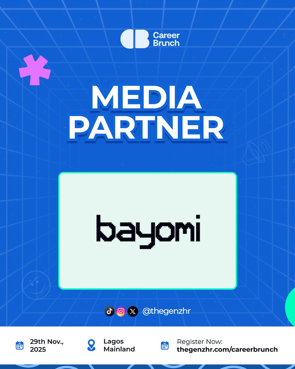 thegenzhr's tweet image. We’re excited to welcome @SemudaraAbayomi as an official Media Partner for #CareerBrunch2025, bringing the career, tech & lifestyle experience to even more people!✨
Together, we’re bringing you new opportunities.
Secure your spot - selar.com/careerbrunch20…
📍 Lagos | Nov 29
