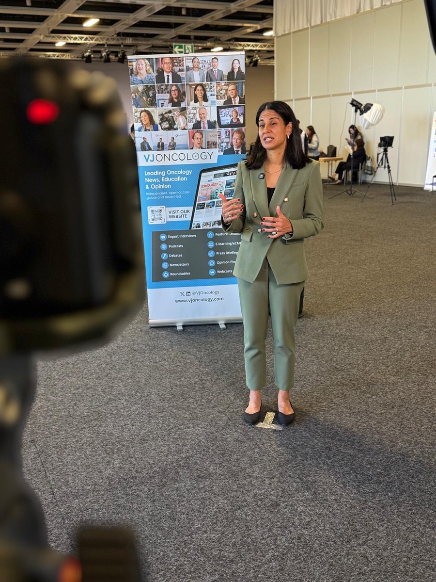 VJOncology's tweet photo. A pleasure to speak with @stolaney1 (@DFCI_BreastOnc/@DanaFarber) who spoke about the evolving role of ADCs in breast cancer, sharing insights from #DB05, #DBO9, and ASCENT-03, discussing how these data may reshape post-neoadjuvant and metastatic treatment strategies

@myESMO #BreastCancer #ADC #ESMO25