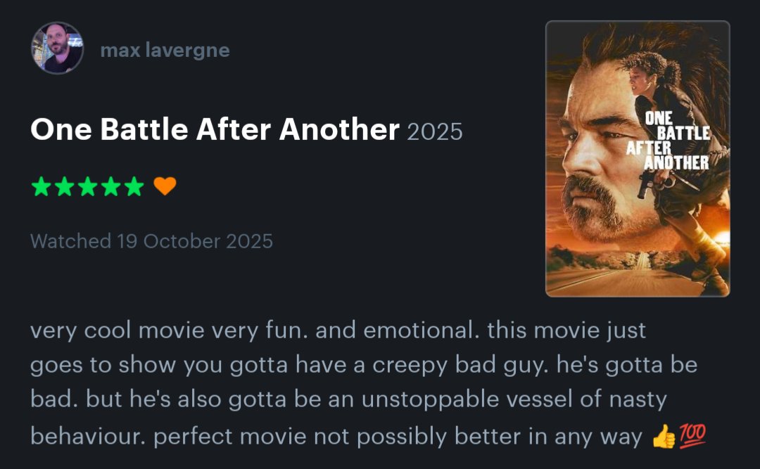 i have watched and reviewed "one battle after another" (2025) boxd.it/bqBHBl
