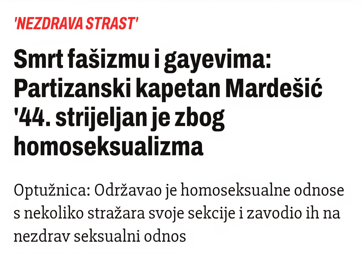 Nevjerojatno mi je da današnji pederi i ti rodni ideolozi,veličaju rigidnu jugoslaviju, komunizam i partizane a isti su ih ubijali i"liječili" elektrošokovima. Nevjerojatno  nasilje i tortura bili su usmjereni na tu "bolest" oni ih veličaju kao nešto ispravno. Čista poremećenost.