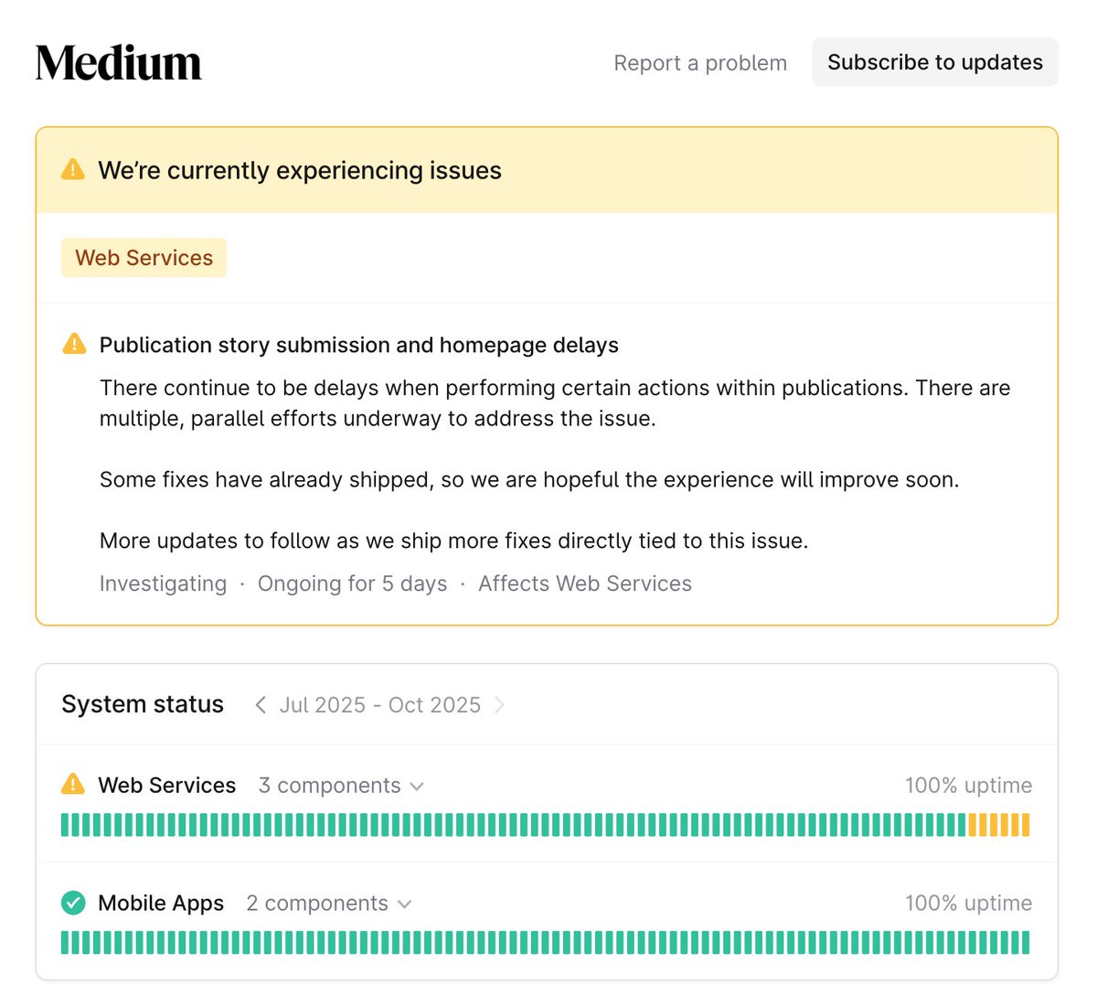 PAPERonNet's tweet image. Medium is down. 😑
status.medium.com