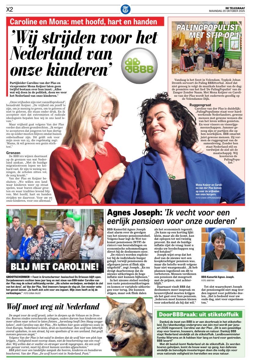 ‘Wij strijden voor het Nederland van onze kinderen,” zeggen Caroline van der Plas en Mona Keijzer vandaag in De Telegraaf. 

“Een Nederland waarin kinderen weer op straat spelen, tradities blijven leven en buren elkaar groeten.” 🇳🇱 #Telegraaf