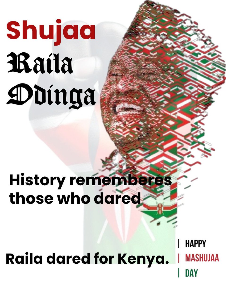 Happy #MashujaaDay Shujaa Raila Odinga! Tunafurahia matunda ya jasho lako.

Simba Arati Mau Mau Sifuna Riggy G Orengo  Bado Millie Odhiambo