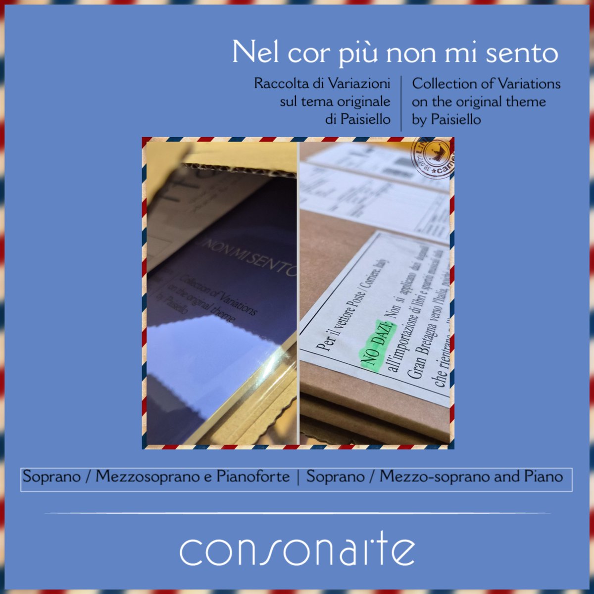 Buongiorno!

Spedizione del lunedì: Italia!
Monday’s despatch: Italy!

NEL COR PIÙ NON MI SENTO

Raccolta di Variazioni
sul tema originale di Paisiello

Collection of Variations
on the original theme by Paisiello

Consonarte Editions
Edizioni Consonarte
consonarte.com/editions/canto…