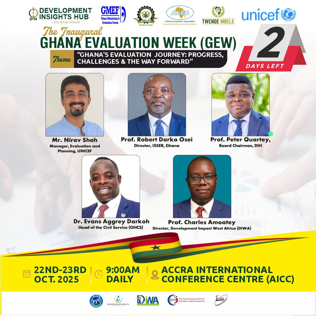 2 days to the Inaugural Ghana Evaluation Week. We look forward to insightful discourse. #GEW #Monitoring #evaluation linkedin.com/feed/update/ur…