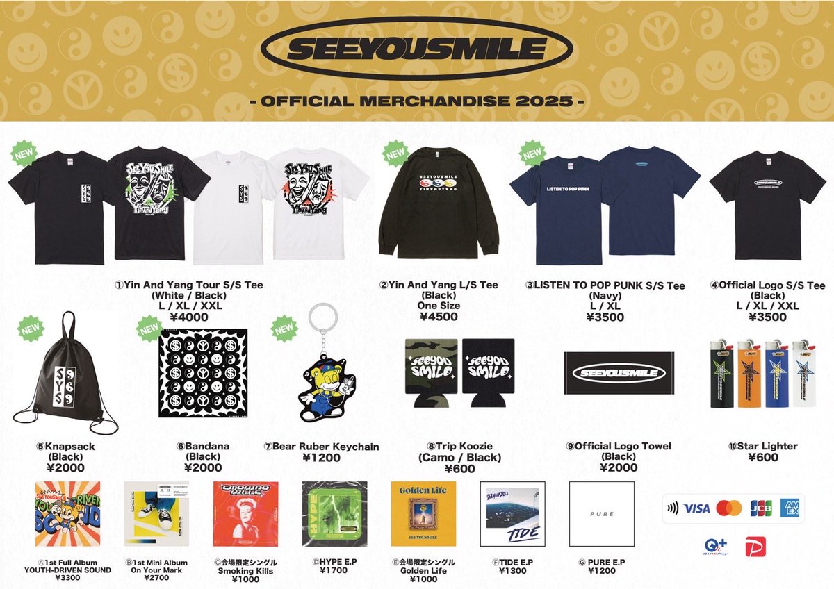 【New Merch】②

明日からツアースタートする
【"Yin And Yang" TOUR 2025】
会場物販にて発売します☯️🆕

▶︎ Knapsack (Black) ¥2000

▶︎ Bandana (Black) ¥2000

▶︎ Bear Ruber Keychain ¥1200

#SeeYouSmile
#YinAndYang