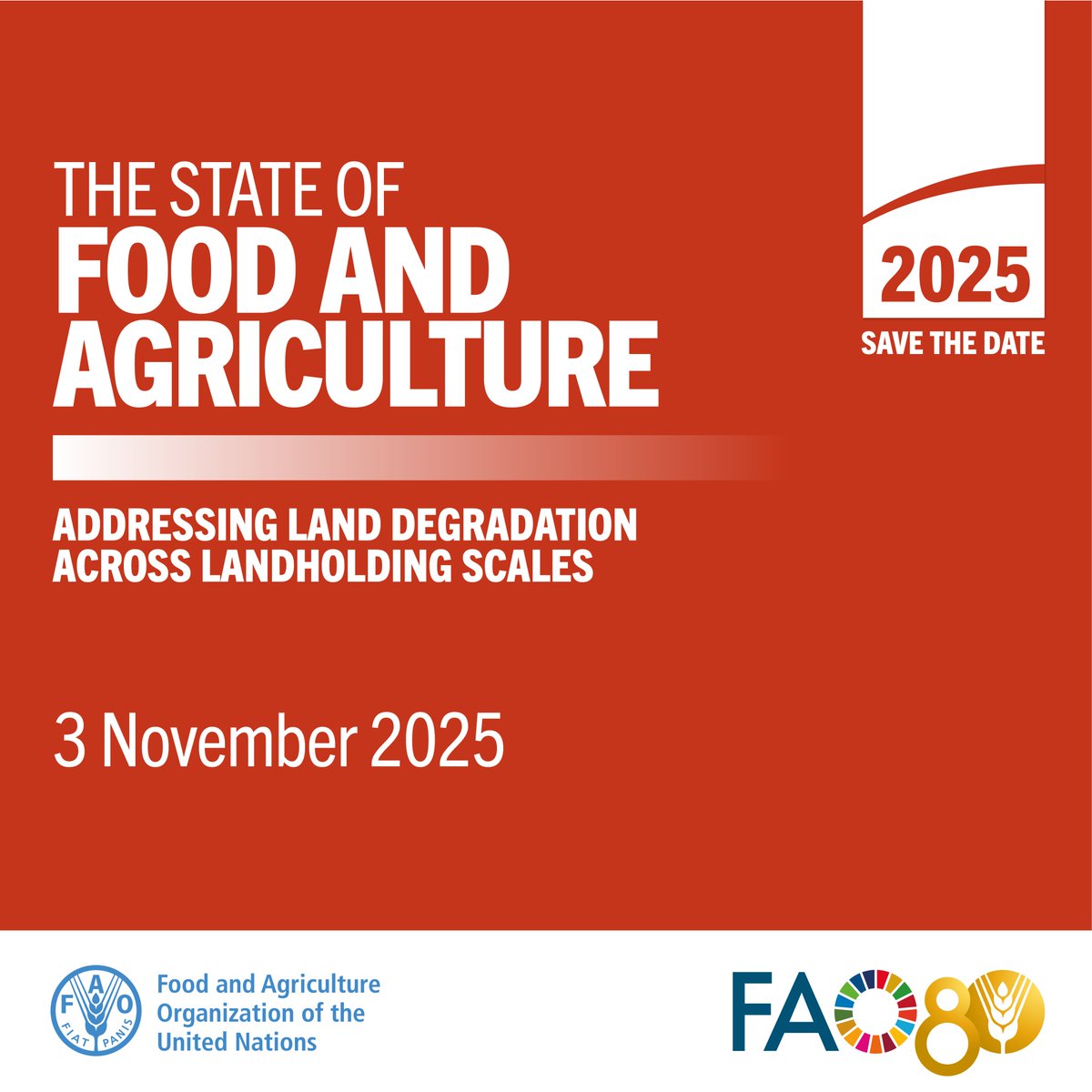 It's that time of year again - we're gearing up for the launch of The State of Food and Agriculture #SOFA2025: Addressing land degradation across landholding scales

Join us👇

🗓️3 November
⏰12:30 - 14:00 CET
📌docs.google.com/forms/d/e/1FAI…