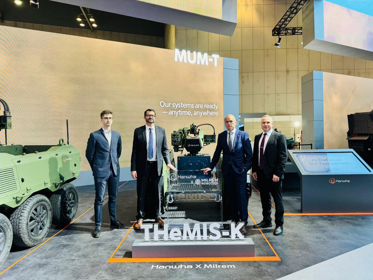 MilremR's tweet image. We’re proud to be present at ADEX 2025, Seoul, alongside Hanwha Aerospace, showcasing the future of unmanned defence solutions. Our combat-proven THeMIS platform, equipped with Hanwha Aerospace’s Remotely Controlled Weapon Station (#RCWS), will be on display.