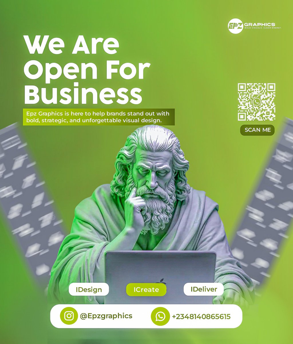 EpzGraphics's tweet image. We’re open for business hits different when creativity’s involved 👀😌
At Epz Graphics, it’s not just visuals, it’s strategy, energy, and results.
Slide in, let’s get your brand looking too clean. 💅
#EpzGraphics #OpenForBusiness