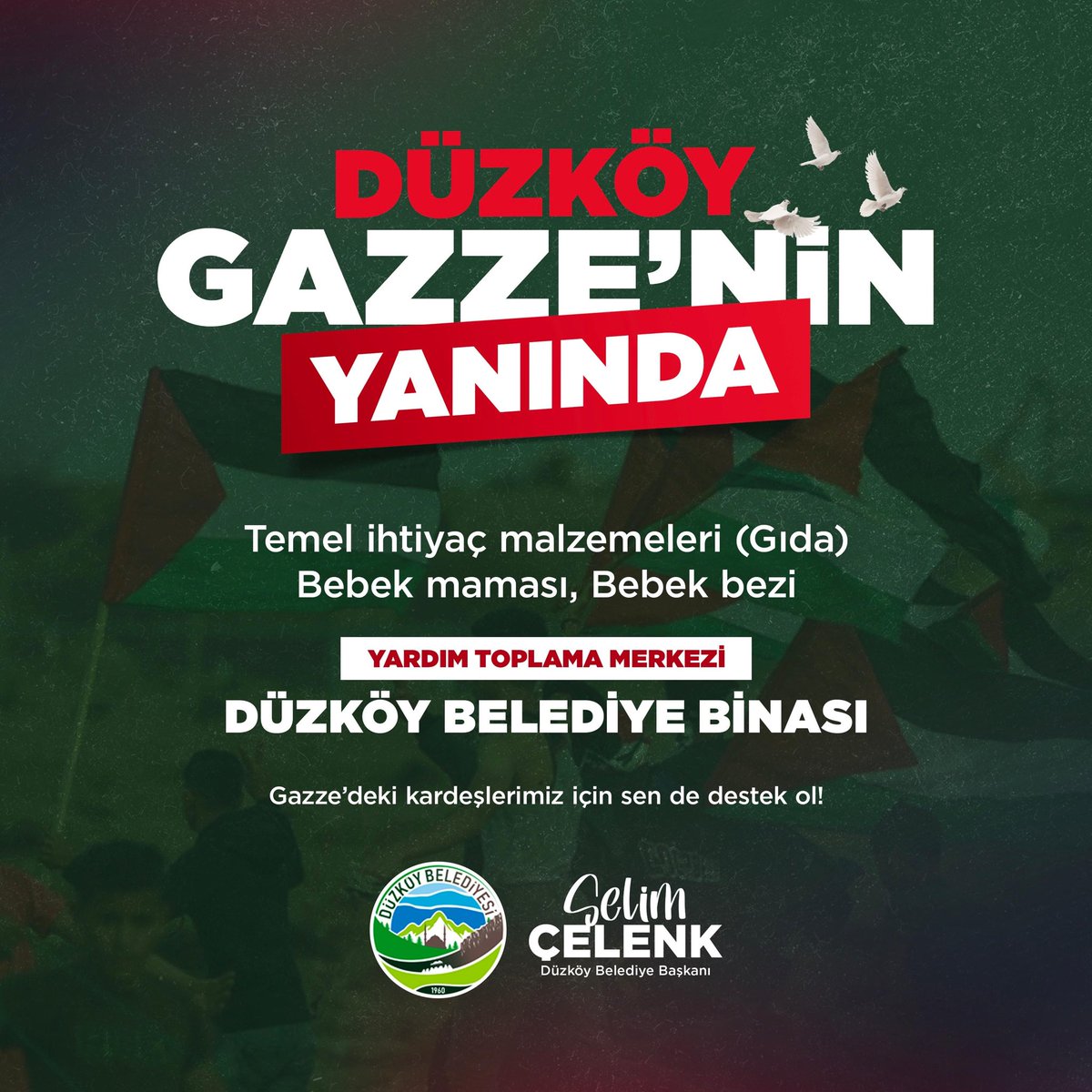 Gazze’deki kardeşlerimize bir nefes de biz olalım.

İlçemizde başlattığımız organizasyon ile toplanacak malzemeleri, Büyükşehir Belediyemizin yardım organizasyonuna dâhil ederek mazlum Gazze halkına ulaştıracağız.