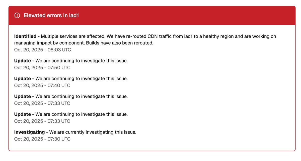 nonfungiblemomo's tweet image. AWS down. Vercel down. Half the internet is broken.

Time to touch grass.