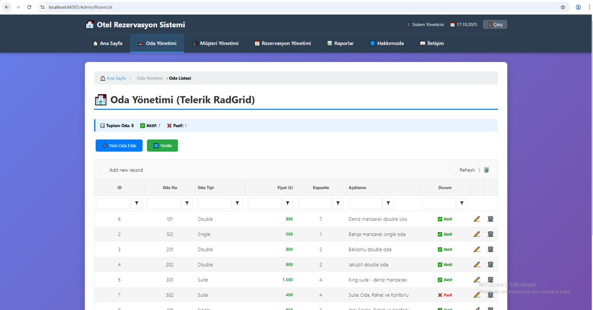erenmulkoglu's tweet image. Modern ve kullanıcı dostu Otel Rezervasyon Yönetim Sistemi. ASP.NET Web Forms, Entity Framework ve Telerik UI ile geliştirilmiştir.
Github:
github.com/erenmulkoglu96…
LinkedIn: linkedin.com/in/erenmulkogl…
 #ASPNET #Telerik #EntityFramework  #WebForm