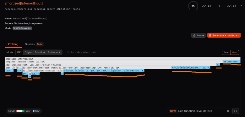 Art049's tweet image. Weekend project coming to @codspeedhq soon!
Inlined function calls display in the UI, a long awaited feature to track which functions are getting inlined by the compiler