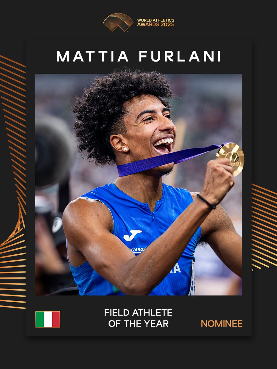 WorldAthletics's tweet photo. Male Field Athlete of the Year nominee ✨

Repost to vote for Mattia Furlani 🇮🇹 in the #AthleticsAwards. 

Voting closes on Sunday 26 October at 11:59 PM CEST. https://t.co/SB4AuH24Cb