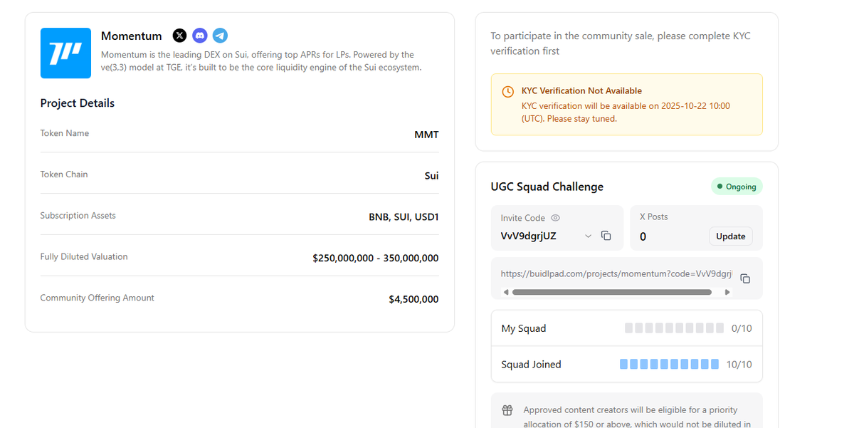 The <a href="/MMTFinance/">MomentumⓂ️Ⓜ️T</a> community offering is on fire 
and as <a href="/SuiNetwork/">Sui</a> #1 DEX , it keeps breaking records:
$500M+ TVL
 $18B+ Volume
2M+ Users

With <a href="/buidlpad/">Buidlpad</a>, participants have a guaranteed allocation of $150 $MMT 

This isn’t just another token, it is the Crypto real world asset.
