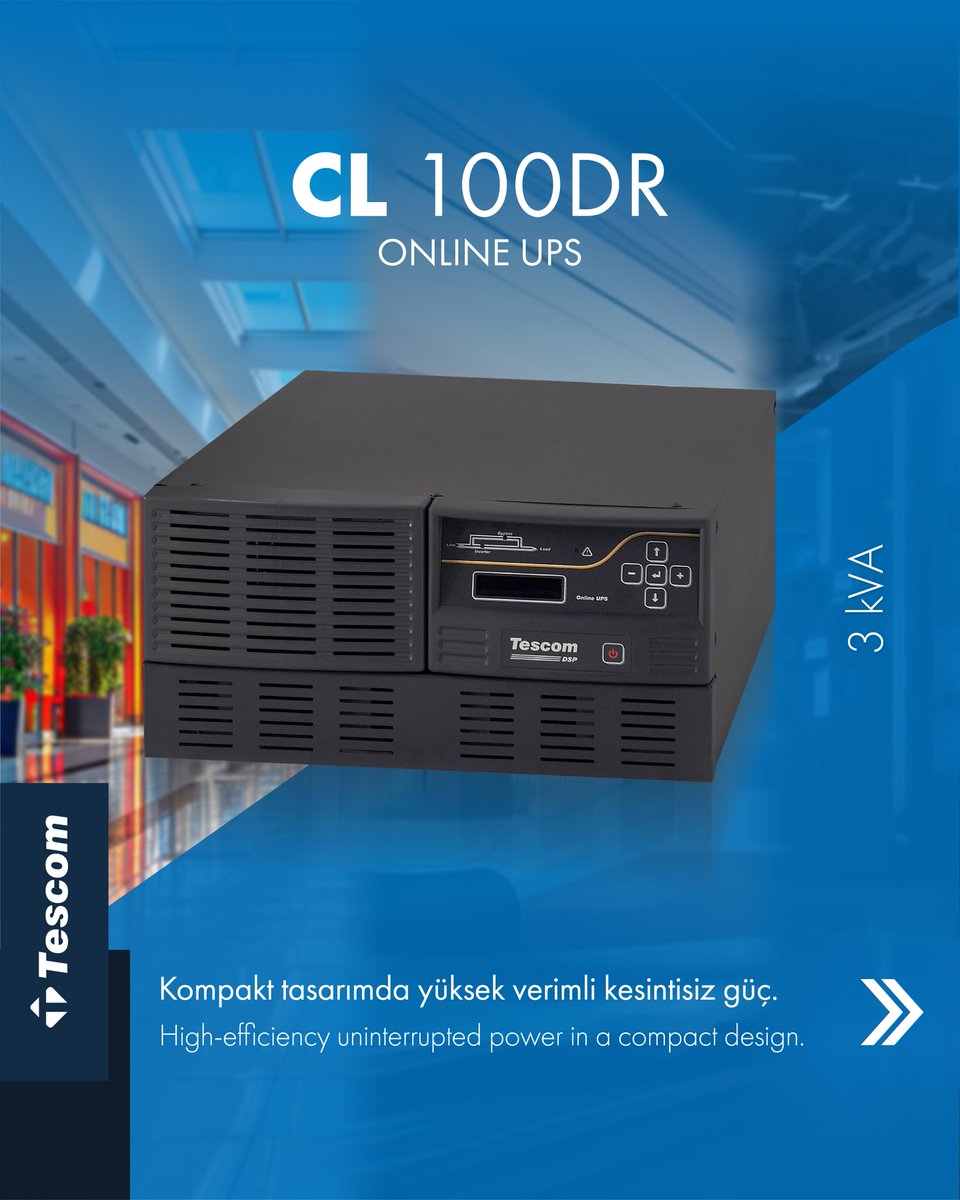 TESCOM_UPS's tweet image. Kesintisiz güç için güvenilir çözüm. CL100DR Online UPS, DSP kontrollü yapısı, IGBT doğrultucu ve gelişmiş IPM teknolojisi ile yüksek giriş güç faktörü ve düşük THD sağlayarak kritik yükleriniz için maksimum verimlilik sunar.

#Tescom #CL100DR #OnlineUPS #KesintisizGüç