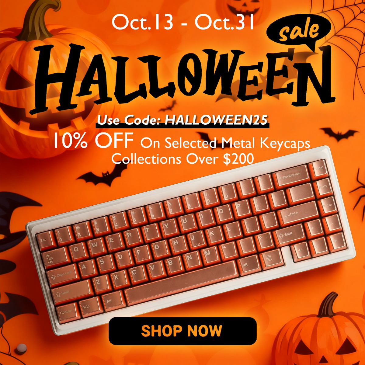 🎃 Trick or Thock! 👻 
This Halloween, get 10% OFF our most popular metal keycap collections.

Code: HALLOWEEN25 — only until October 31⏰

⛓️ Upgrade your keyboards before the spirits do.

#awekeys #productivityhacks #halloweenvibes #Halloween2025  #mechanicalkeyboards