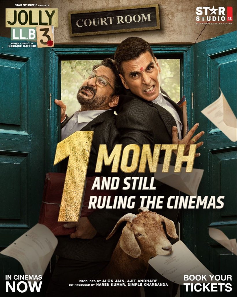 SinghRowdysingh's tweet image. 1 month of pure entertainment and courtroom chaos! ❤️
#JollyLLB3 IN CINEMAS NOW. Book your tickets: bookmy.show/JollyLLB3 | link.district.in/DSTRKT/phJolly…
#JollyLLB3InCinemas #JollyVsJolly