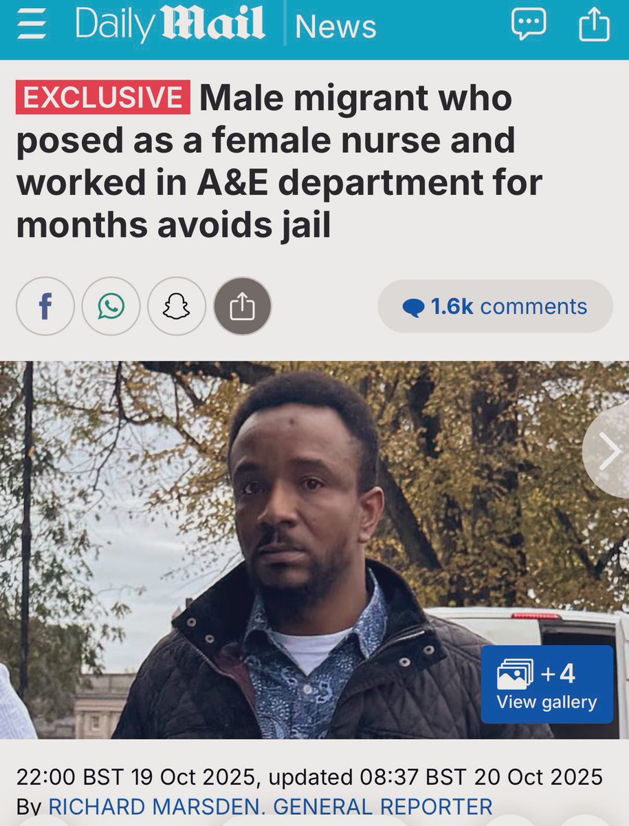 A male migrant who posed as a FEMALE nurse &amp; worked in an A&amp;E department for months, avoids jail.

He borrowed a female friend's identity to tend to seriously ill patients in the A&amp;E unit at the NHS hospital.