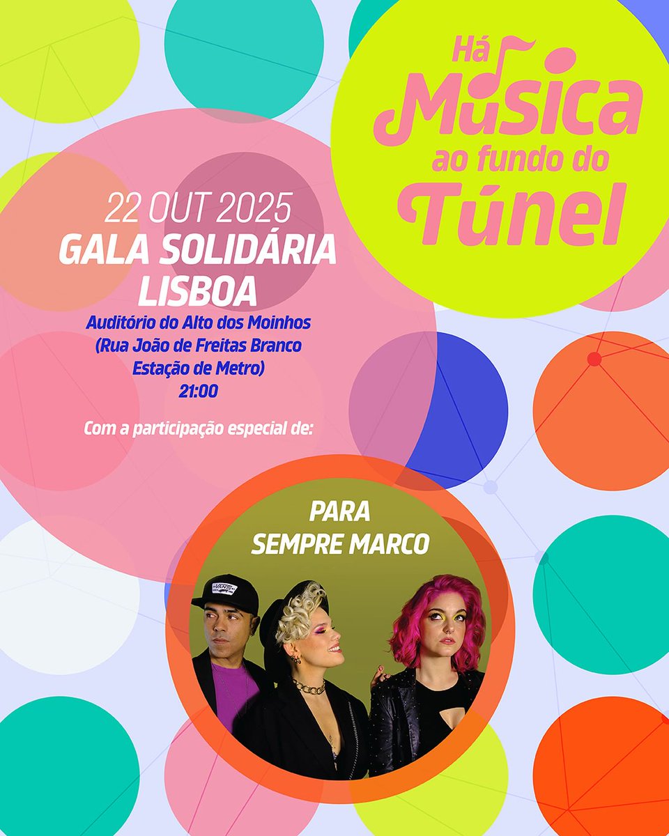 No dia 22, o Auditório do Museu da Música (Alto dos Moinhos) recebe a gala solidária do 'Há Música ao Fundo do Túnel'. O evento conta com as atuações de João Pedro Pais, Para Sempre MARCO, Andre ViaMonte e do humorista Pedro Alves.
agendalx.pt/events/event/h…