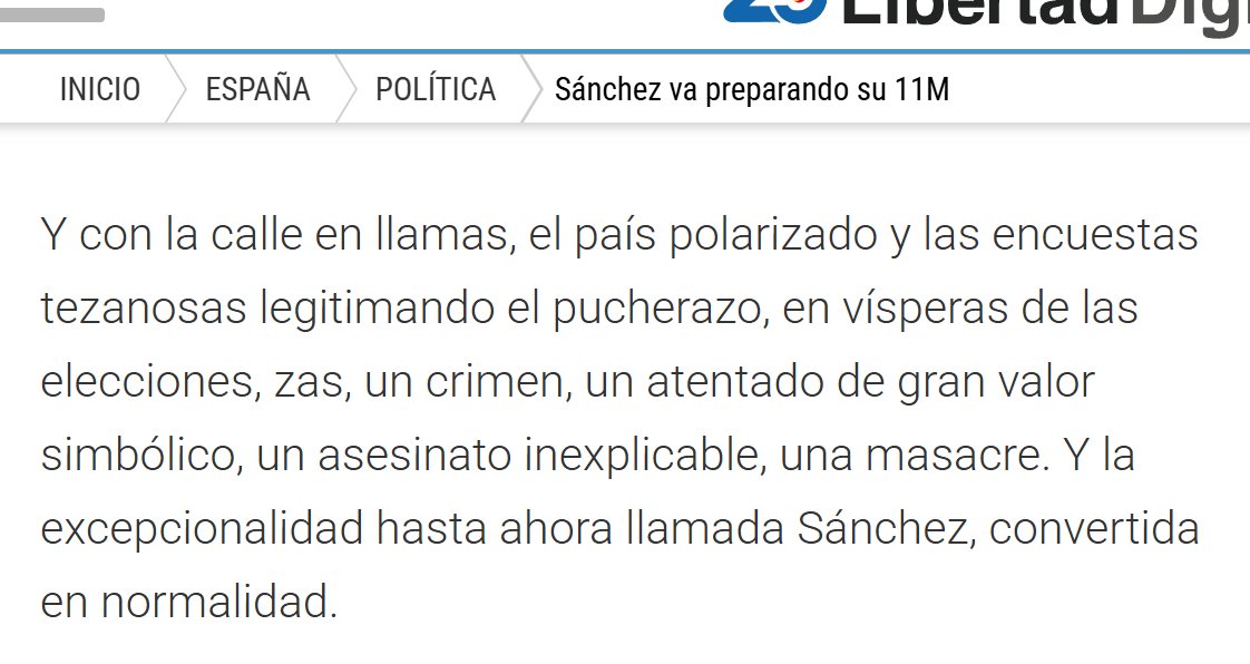 Jiménez Losantos:
"Sánchez va preparando su 11 M".
Llamadle exagerado. Advertidos estamos.
libertaddigital.com/opinion/2025-1…
