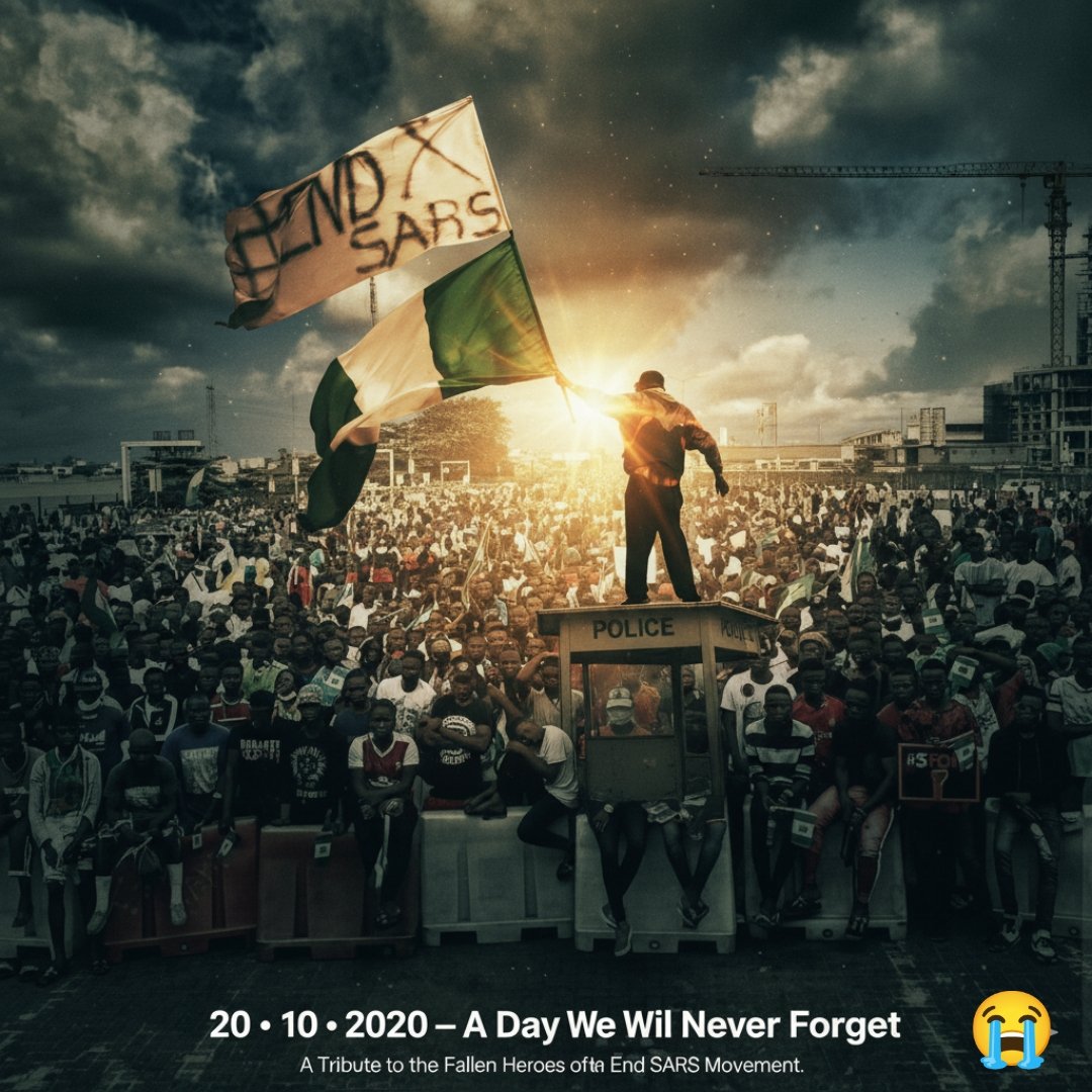 Ism2flow's tweet image. 20•10•20 — A day etched in our hearts forever. 💚🤍💚
We remember the courage, the voices, and the lives lost.
#EndSARS #NeverForget #20102020