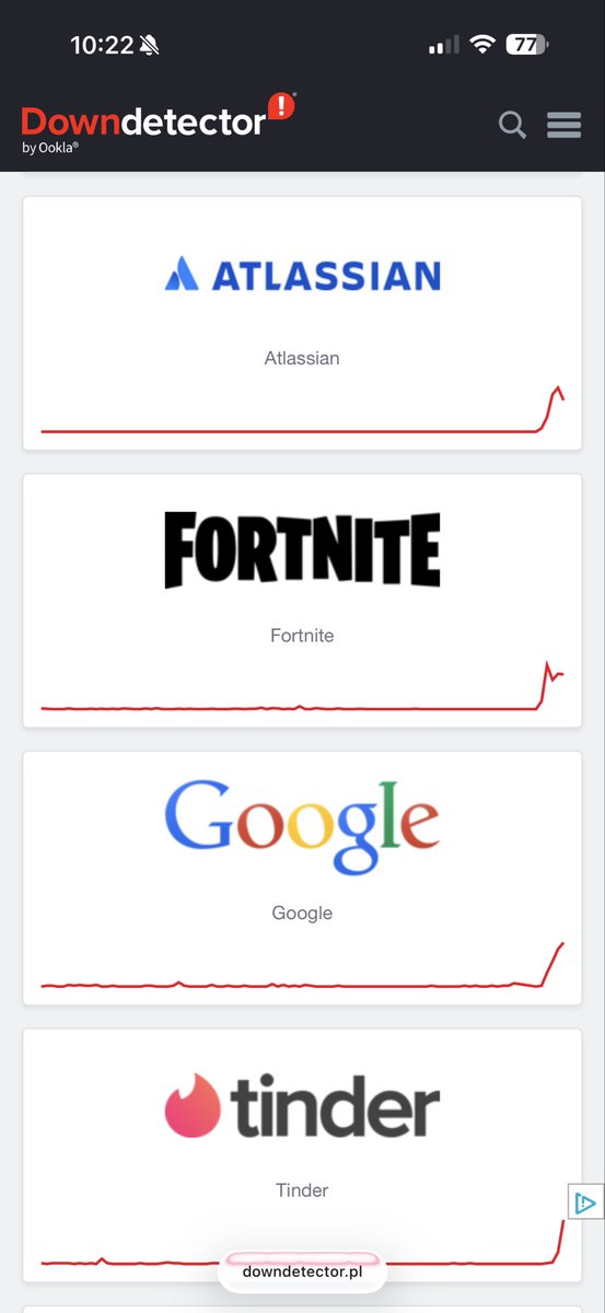 PerplexityPRO_'s tweet image. Aktualizacja na PL 🪫:

Do aplikacji down doszły kolejne pozycje:

•Google
•Tinder
•Fortnite
•Tidal
•Epic Games

Dodatkowo OpenAi także zaczyna mieć powoli problemy!

#amazon #aws #CyberAttack #tinder #google #fortnite #tidal #zoom #atlassian #udemy #microsoft #openai