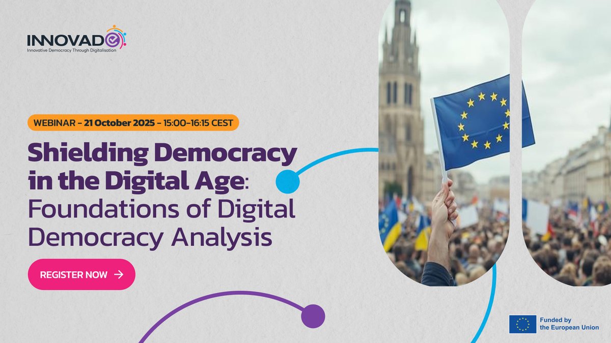 BehorizonOrg's tweet photo. 🛡️ Shielding Democracy: Towards a European Democracy Shield
📅 21 October 2025 (Tomorrow) | 💻 Webinar
How can Europe respond to the growing threats posed by disinformation and foreign information manipulation?
Join the INNOVADE Project and a range of experts online as they explore how to protect democratic processes and strengthen democratic resilience in Europe.
🎯 Highlights:
Expert perspectives on defending democracy
Challenges posed by disinformation and manipulation
The need for a European Democracy Shield
🔗 More info & registration: https://t.co/TaDstzv2yx
#DemocracyShield #INNOVADE #Disinformation #EuropeanDemocracy #DigitalDemocracy #EUevents
@KU_Leuven @HybridCore1 @ictlc